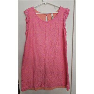 CHEROKEE Pink and Peach Lace Overlay Sleeveless Dress Girls Size 10-12